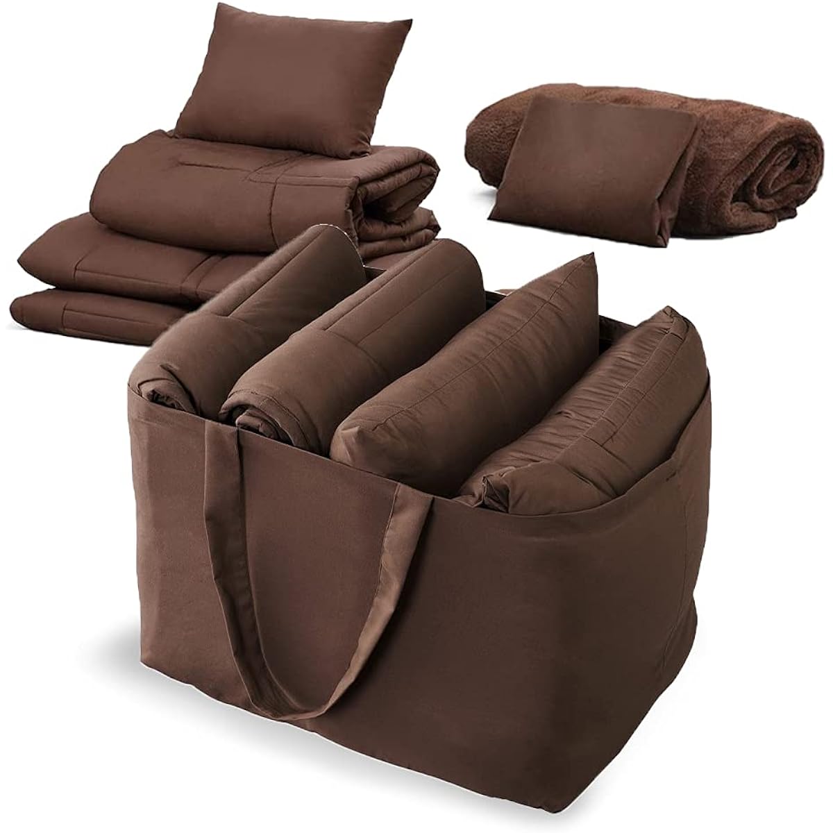 Iris Ohyama Futon Set, 5 Piece Set with Blanket, Storage Bag Included, Suitable for Sleeping in the Car and Outdoors, Semi-Single KFS-C5S Brown