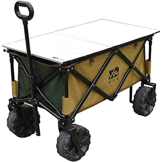 WAQ Carry Wagon [Large Tires] Freestanding Storage Compact Load Capacity 150kg One-Touch Convergence Type 106L Large Capacity Folding Outdoor Wagon Carry Cart Multi-Carry Lightweight 4 Wheels Extra Large Tires Camping WAQ OUTDOOR WAGON (Table Set)