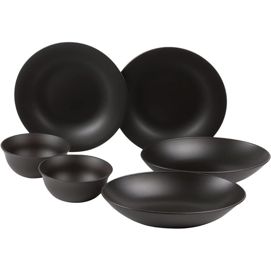 rebirth Natural Series Tableware Set, 6 Pieces A, Living Alone, Made in Japan, Black, Plastic, Light, Dishwasher Safe, Microwave Safe (Black)