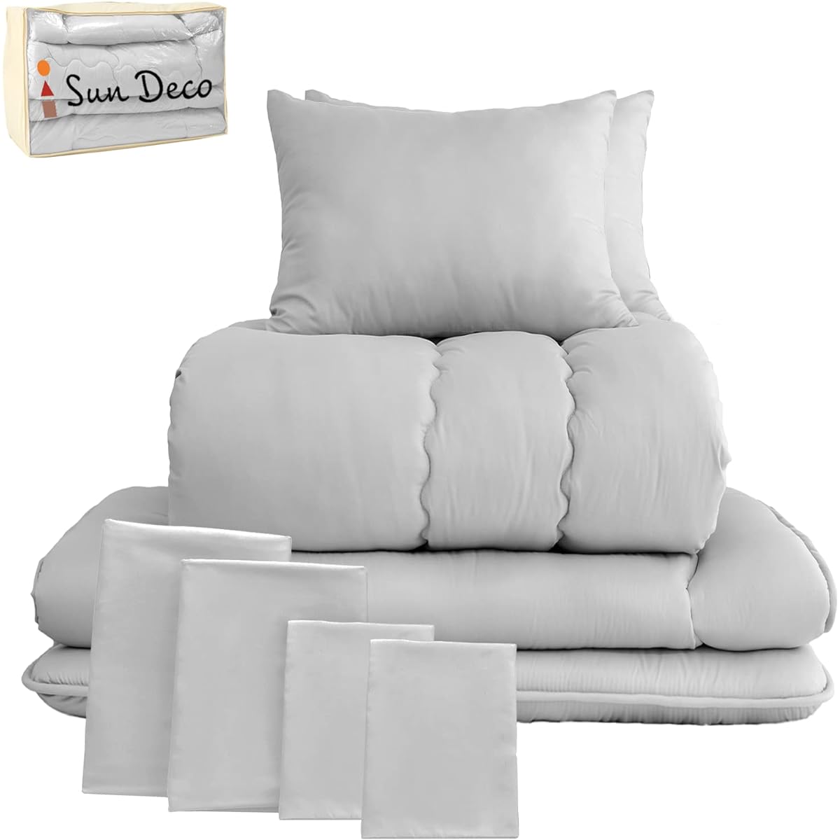 Sun Deco Futon Set, Double Comforter, 9-piece Set, Bedding Set, Bedding Set for Guests, SEK Certified, TEIJIN Mighty Top Filling, Bedspread, Antibacterial, Odor-Resistant, Washable, Comforter Set,