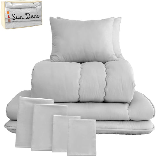 Sun Deco Futon Set, Double Comforter, 9-piece Set, Bedding Set, Bedding Set for Guests, SEK Certified, TEIJIN Mighty Top Filling, Bedspread, Antibacterial, Odor-Resistant, Washable, Comforter Set,