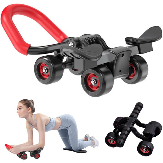 Kozy More Newest 4 Wheel Structure Ab Roller Ab Roller Auxiliary Support Roller with Knee Mat Quiet Muscle Training Exercise Diet Fitness Women Beginner Core Training Stomach Circumference (Black/Red)