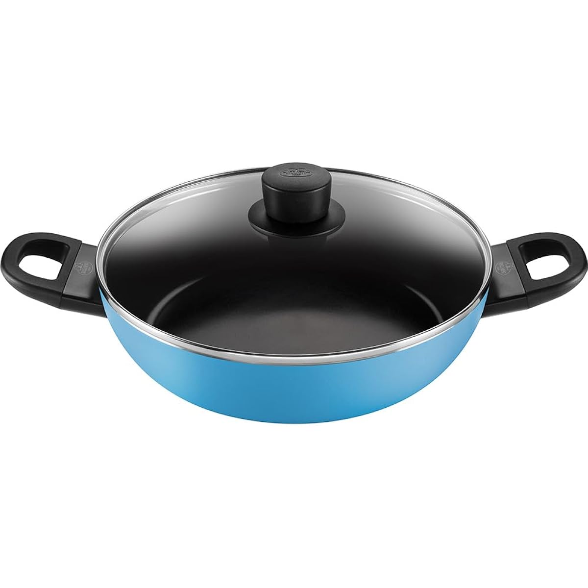 Ballarini "Caprera Serving Pan with Glass Lid, 28cm, Light Blue, Made in Italy", Two-Handed Frying Pan, Glass Lid, IH Compatible, Ceramic Coating [Authorized Japanese Product] CAPRERA Z1025-110