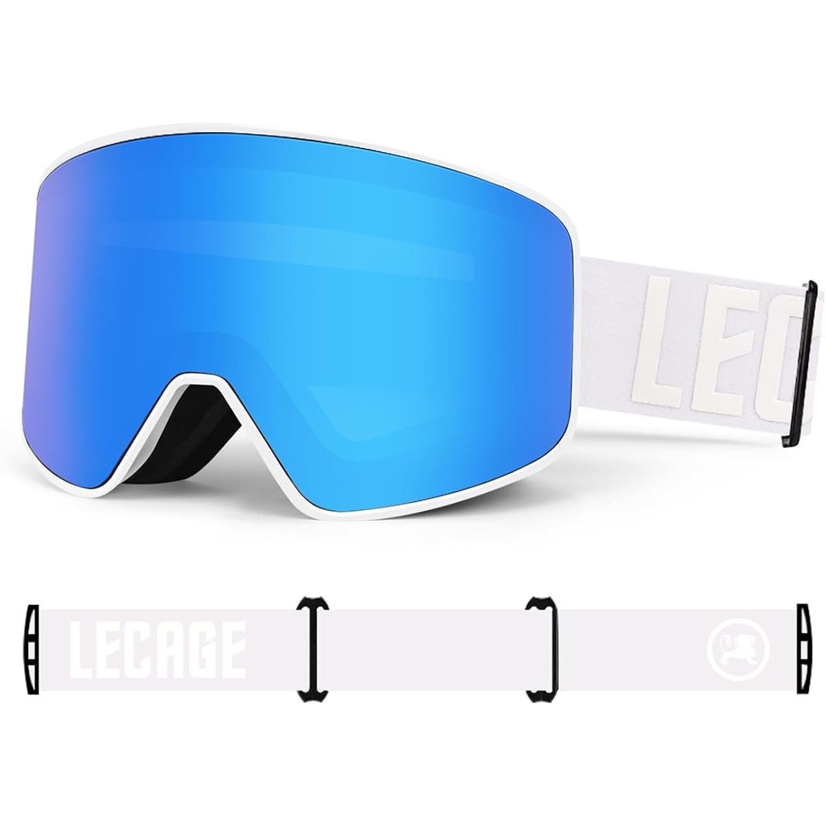 [LECAGE] Ski goggles, snowboard goggles, OTG (glasses compatible), magnetic, removable, unisex, anti-fog treatment, UV400 protection, 100% UV protection, lightweight, shockproof