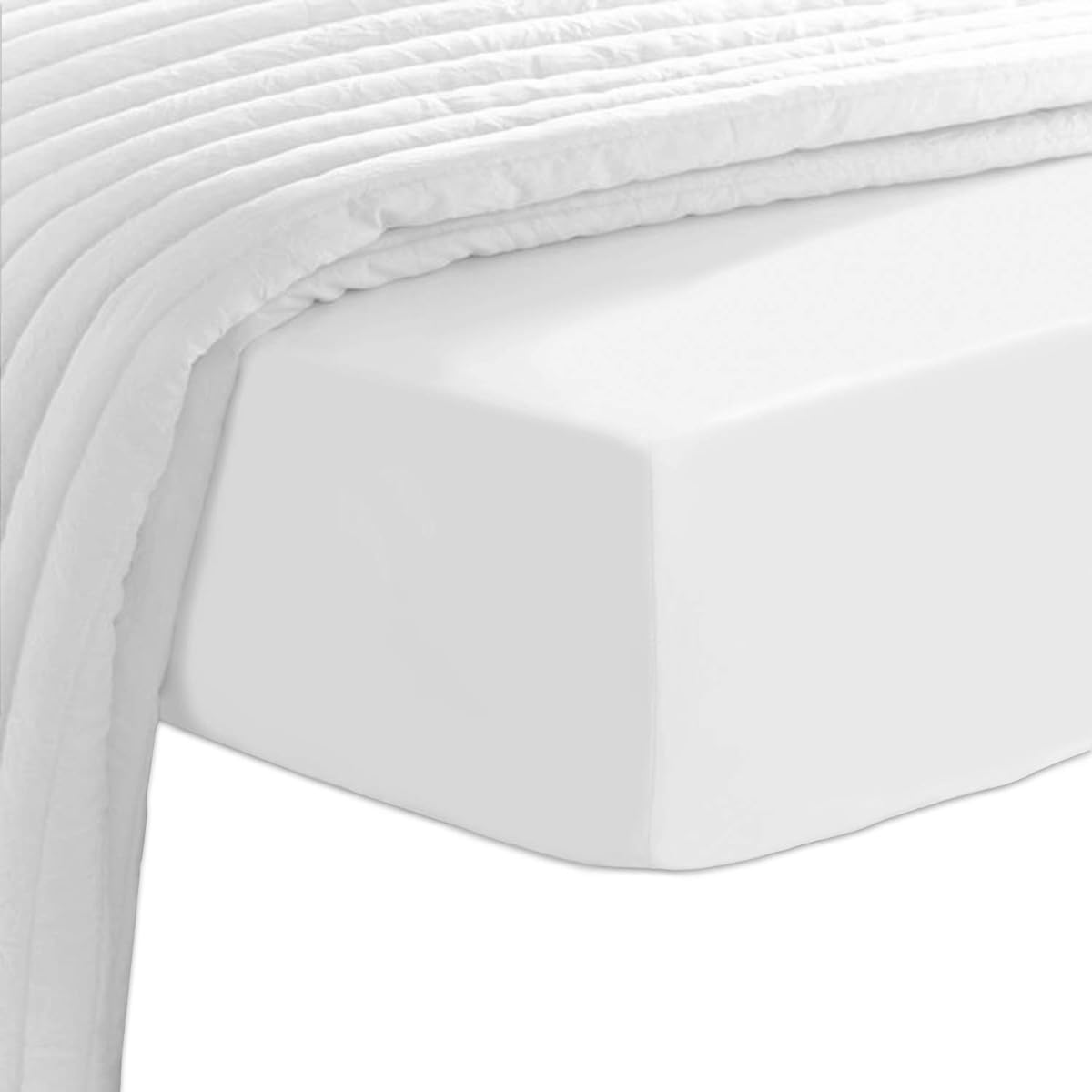 Pizuna Fitted Sheet Single XL Size 400 Thread Count Worsted Long Staple 100% Cotton Sateen Weave Machine Washable Fitted Sheet 1 Piece 100x200cm (White)