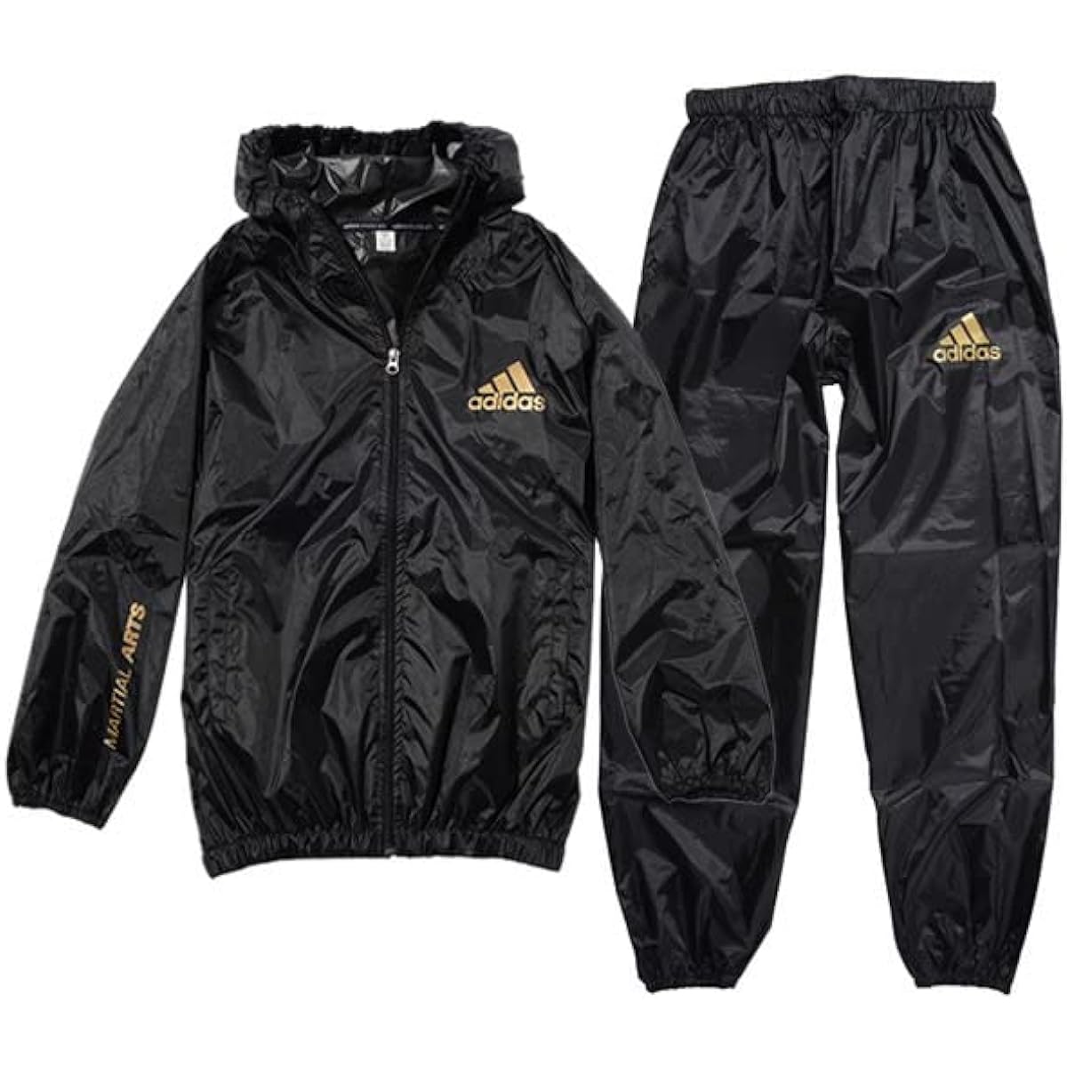 adidas Sauna Suit with Zipper and Hood Traditional Sauna Suit Top and Bottom Set //Adidas Diet Boxing Training Running Walking Marathon Fat Burning (Large)