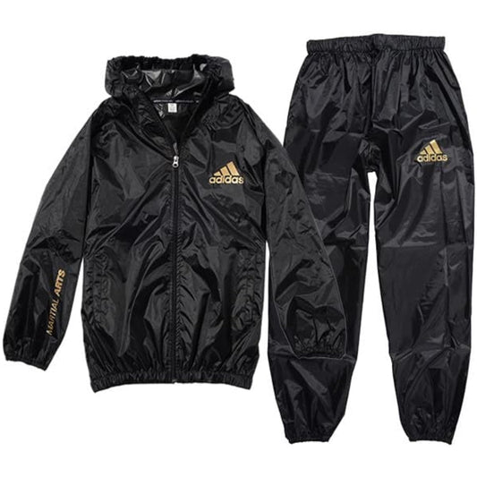 adidas Sauna Suit with Zipper and Hood Traditional Sauna Suit Top and Bottom Set //Adidas Diet Boxing Training Running Walking Marathon Fat Burning (Large)