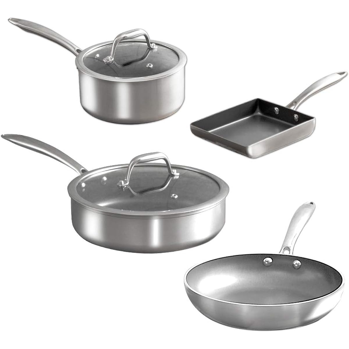 Iris Ohyama Frying Pan Pot 6 Piece Set 26cm 20cm IH Compatible Diamond Grace Silver KITCHEN CHEF DG-SE6