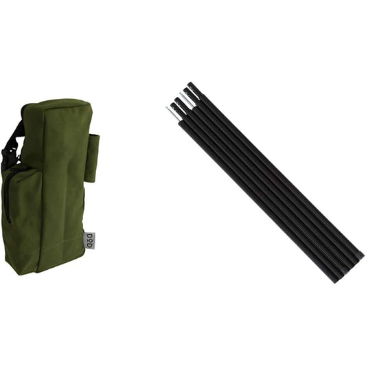 DOD Peg Machakobu Peg Bag Large Capacity [Can be carried around your waist] PC1-557-KH & Tent Tarp Pole Set of 2 with Peg & Rope & Storage Bag Black (Approx.) Diameter 1.5 x Length 170 cm XP- 01K [Set purchase]