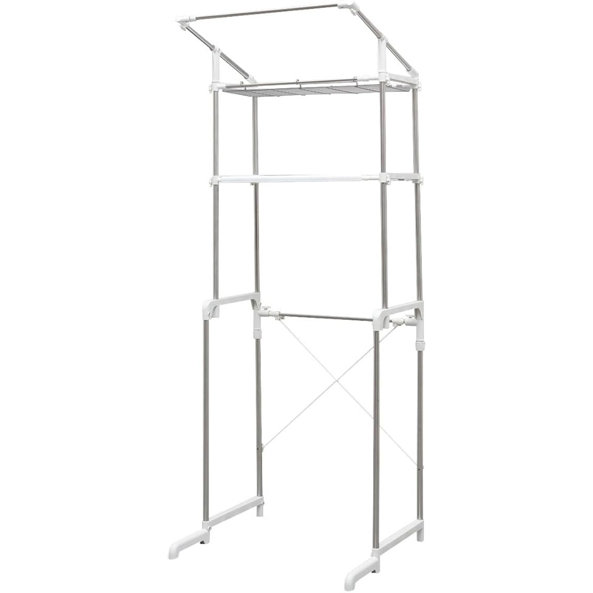 Iris Ohyama Laundry Rack Stainless Steel with Hanger Bar Width 65.6~97cm x Depth 55 x Height 183cm LRH-18S