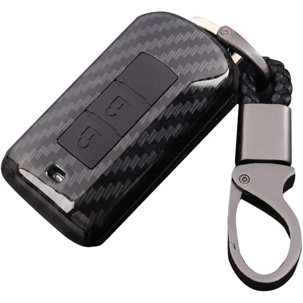 [Mad Max] Carbon-like smart key case for Mitsubishi cars Outlander/RVR 2-button type TYPE1 with key chain black