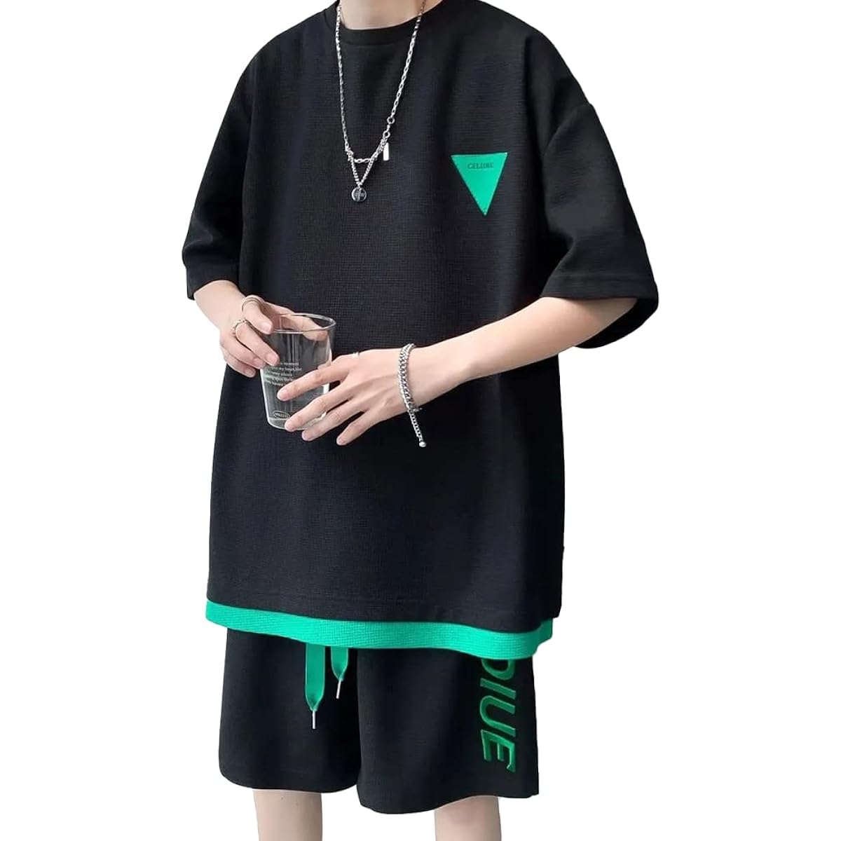 [SUKESEM] Jersey Men's Top and Bottom Set, Short Sleeve T-Shirt, Large Size T-Shirt, Half Pants, Casual Sportswear, Room Wear, Stylish, Spring, Summer, Autumn, Loungewear