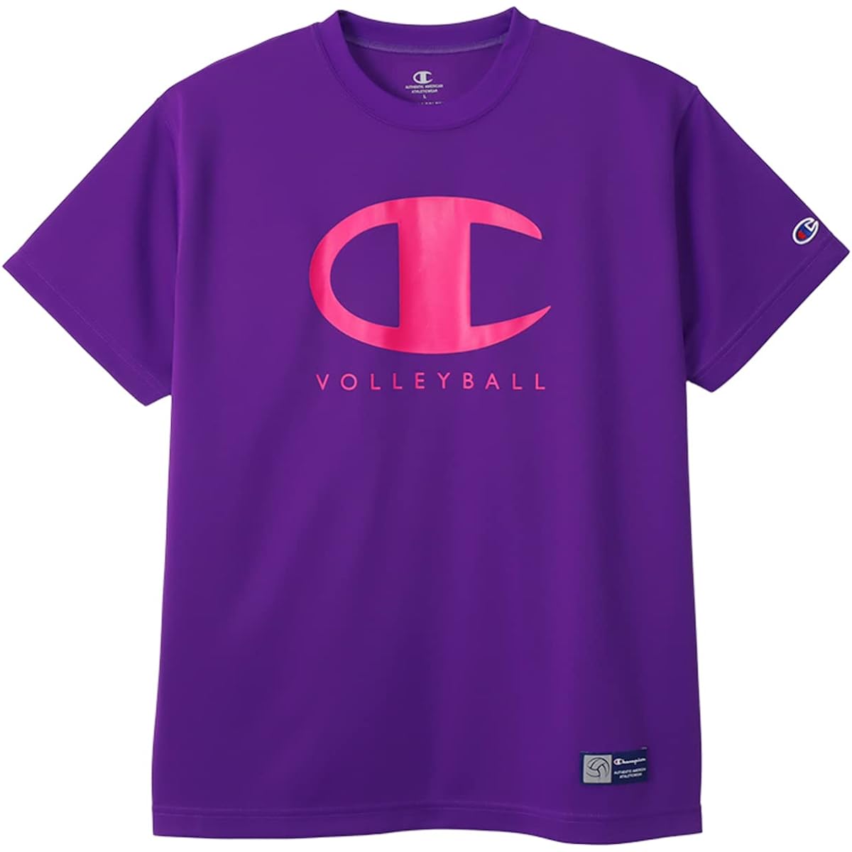 Champion C3-YV303 Men's T-Shirt, Short Sleeve, Round Neck, Antibacterial and Odor Resistant, Quick Drying, Big Logo, Short Sleeve T-Shirt, Volleyball