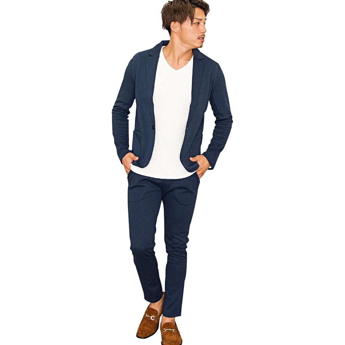 (Bitch) VICCI Men's Unisex Setup Cut Tailored Jacket Long Pants Stretch Top and Bottom Plain VIJP18-16