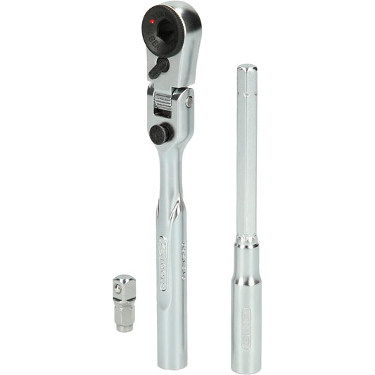KS Tools 3 Piece 1/4" Bit Joggle Ratchet Set with Socket Plug Adapter 918.1590