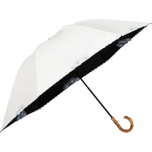 [2024] Wpc. Strongest Parasol UVO Folding Umbrella/3 Tier Embroidered Flower Off [Blackout UV Protection 100% UPF50+ Heat Shielding For Both Sunny and Rainy Days] Main Rib 55cm Large Ladies Bamboo Handle Stylish Cute Simple Elegant Adult Commuting to Wor