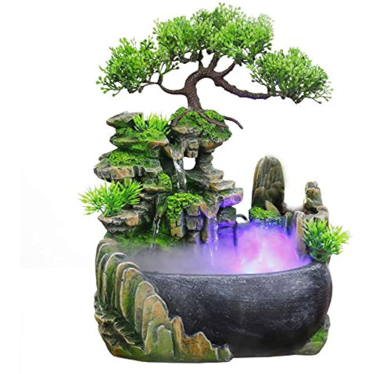 Tabletop Fountain, Desktop Fountain, Mini Waterfall, Resin, Indoor Fountain, Feng Shui, Entrance Figurine, Interior, Stylish, Stylish, Humidifier, Running Water, LED Light Included, Crafts, Good Luck, Decoration, Tabletop Decoration, Suitable for Rooms,