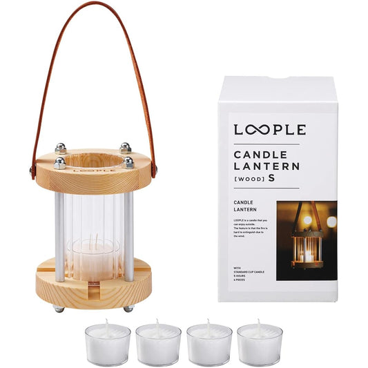 [LOOPLE] Loople Candle Lantern "Wood" S Standard Comes with 4 cup candles Burning time: Approximately 5 hours/piece Unscented