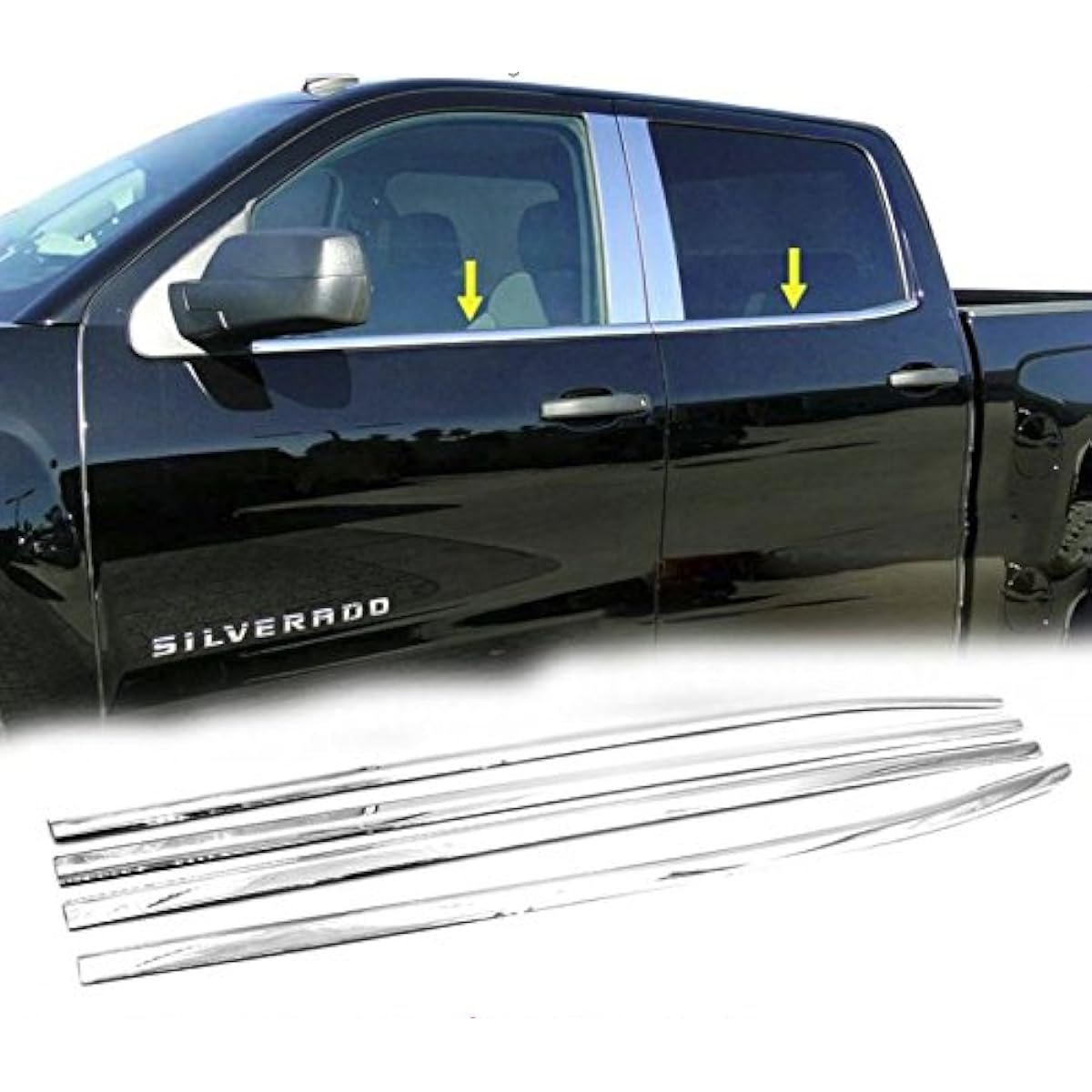 Eloveq Glossy stainless steel chromium window trim 2014-2018 CHEVY SILVERADO/GMC Sierra Crewcab only