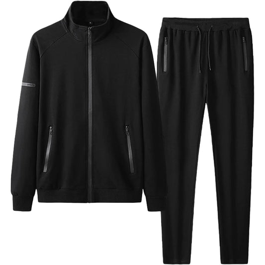 [Rortyno] Men's Jersey Top and Bottom Set Sweatshirt Zip Cotton Golf Wear Setup Warm Up Top and Bottom Sportswear Hoodie No Hood Pants Plain Street Tracksuit