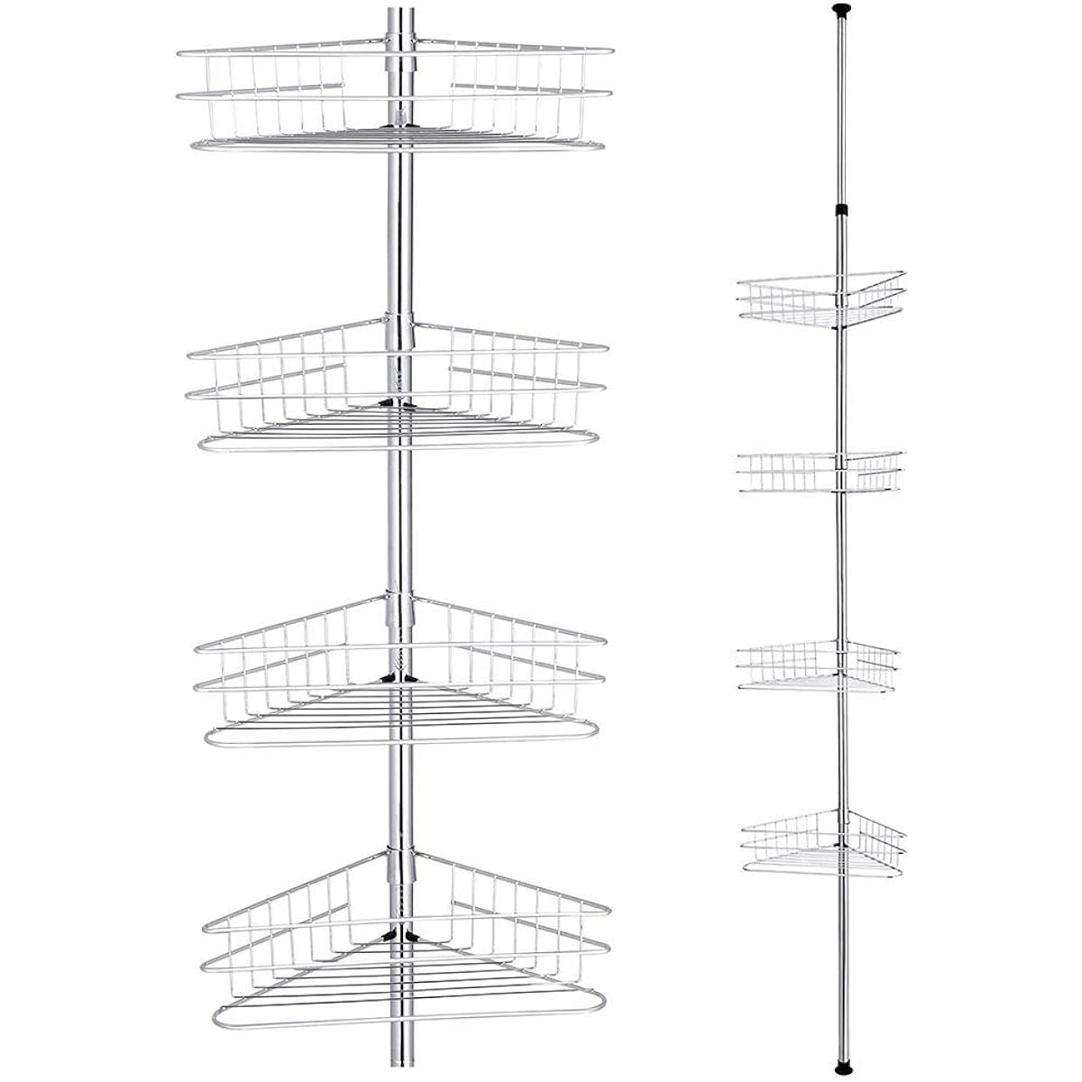 Yescom Corner Rack 4 Tiers Tension Height 272-292cm/215-235cm Bathroom Shampoo Rack Bathroom Rack Tension Bathroom Kitchen Toilet Storage Bath Shower Rack Triangular Bath Rack Silver