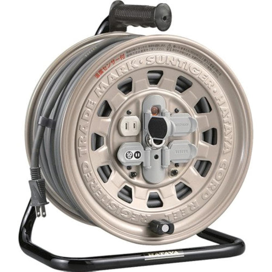 HATAYA Cord Reel, Indoor 100V Type, Cord 50m, Thickness 2.0㎟, Standard Type, Built-in Temperature Sensor, 4 Outlets, Outlet Dustproof Cap, Built-in Pilot Lamp, For Home Use, Factory Use, Construction Sites, Sun Tiger Reel GT-50
