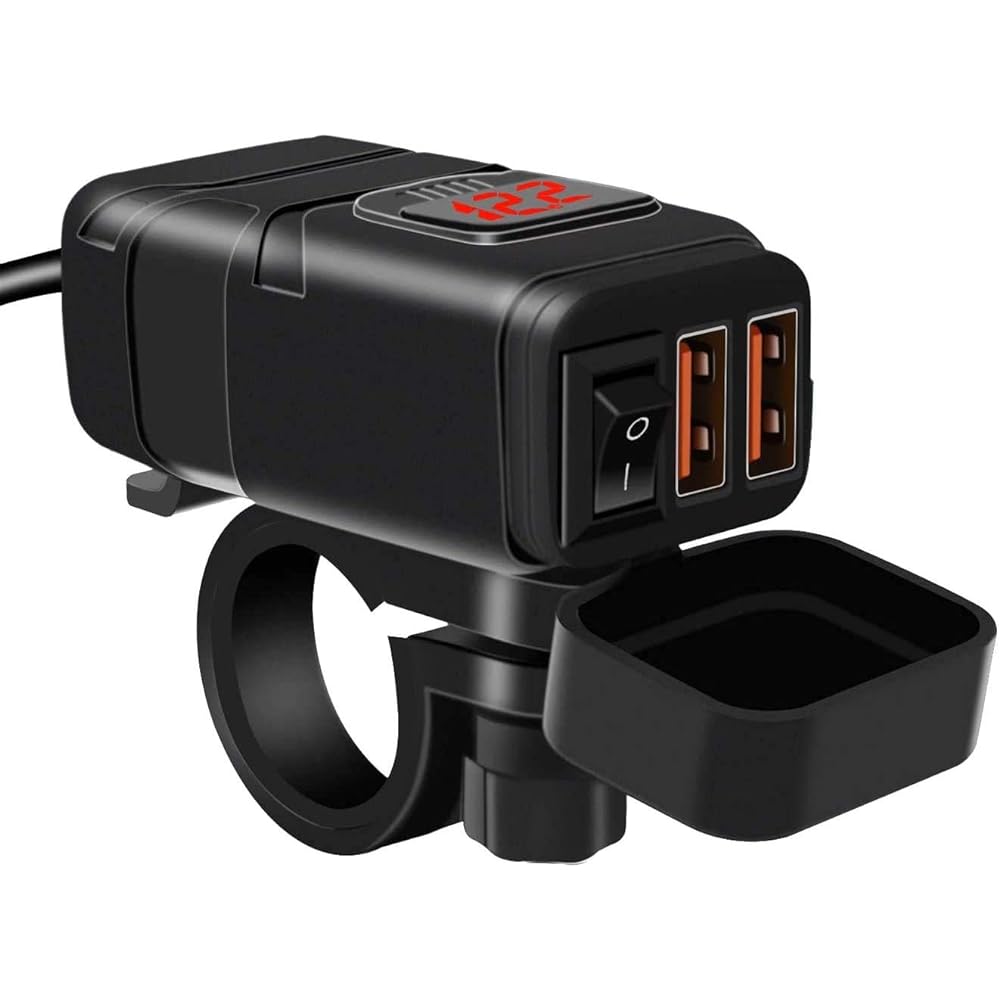 [Improved] TurnRaise Motorcycle USB Power Supply Waterproof Voltage Display Type-C+QC3.0 Quick Charging Port Motorcycle Voltmeter Motorcycle USB Power Supply DC12V-24V Power Supply Motorcycle Power Supply USB+PD (orange light)