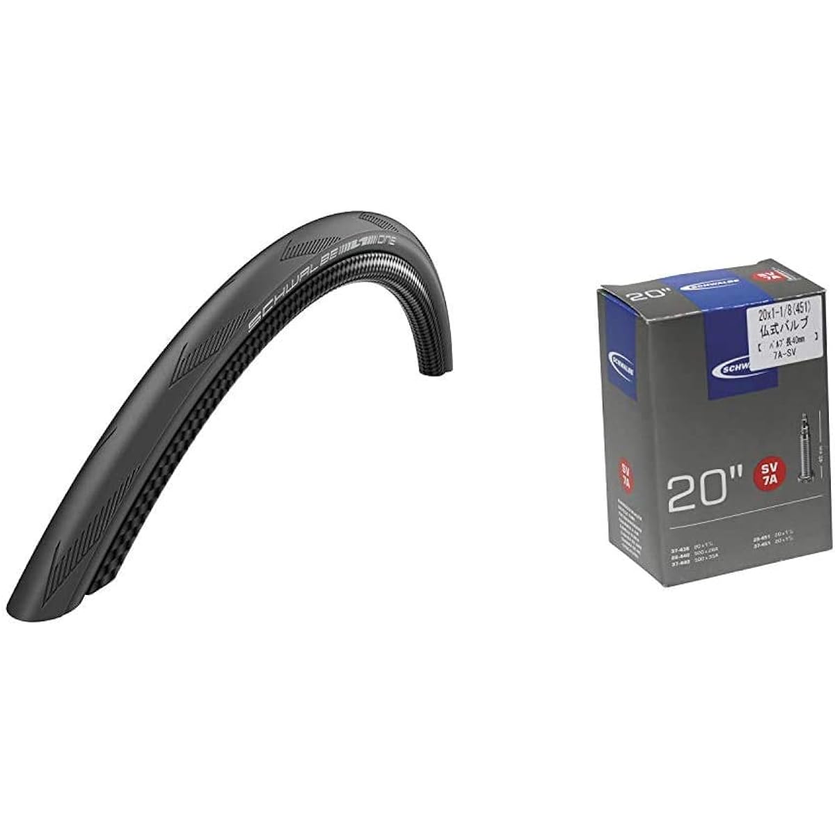 [Genuine Product] Schwalbewan TUBE Type 20x1 1/8 Clincher Wire Bead 11158993 [Road All Round] Black & [Genuine Product] Tube Presta Style 40mm Valve 7ASV [Set Purchase]