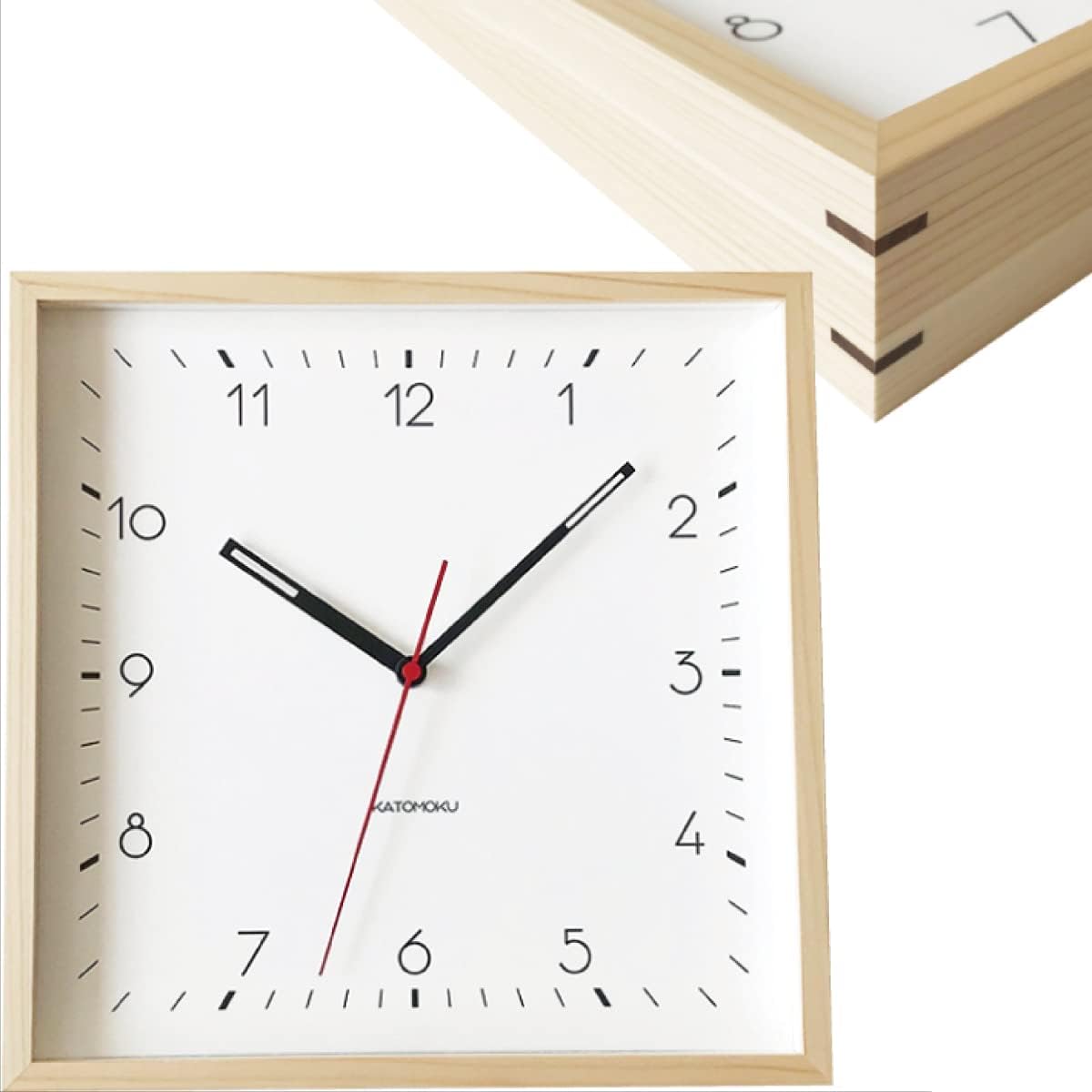 KATOMOKU Square clock 3 Hinoki radio clock sweep km-114NARC natural