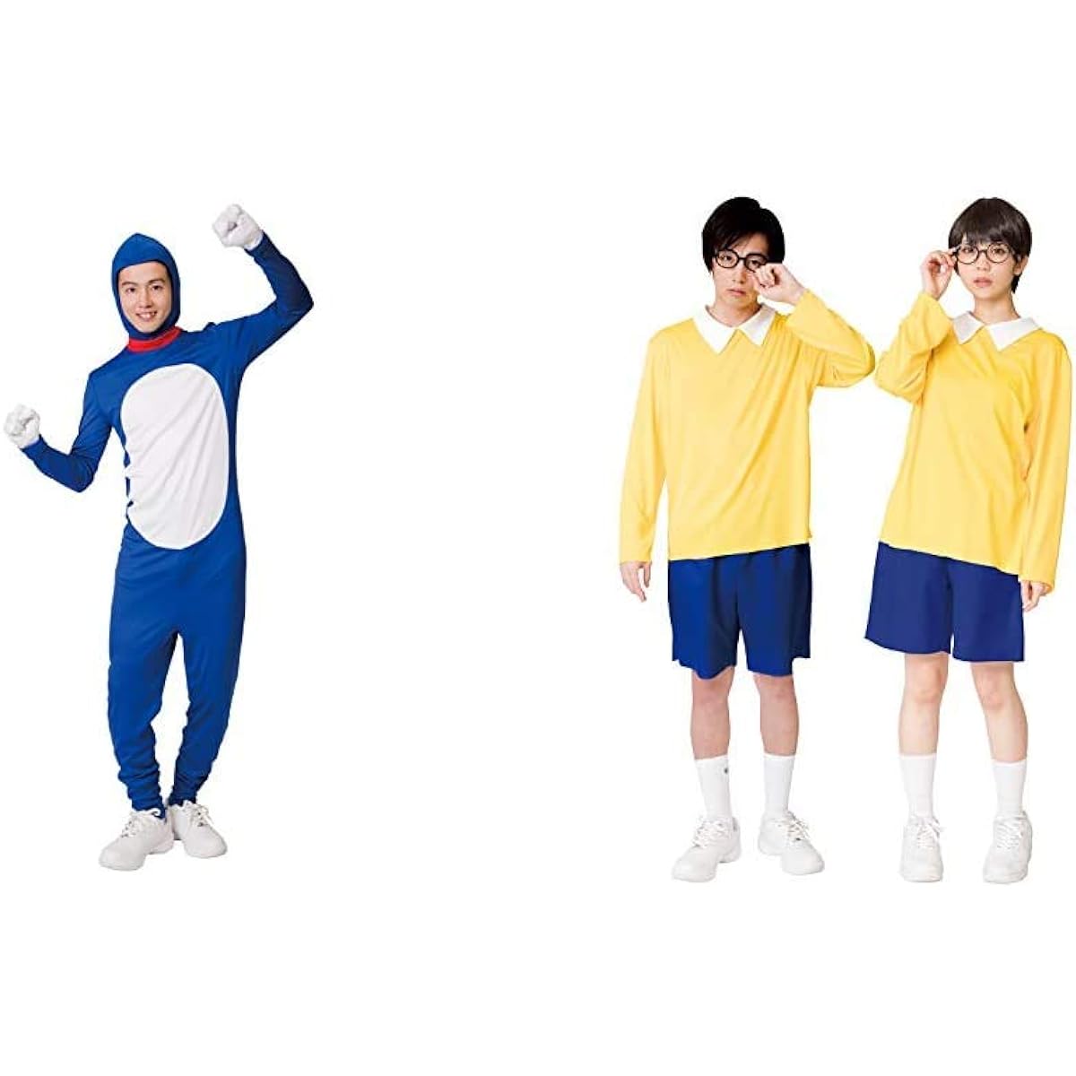 Blue Tights Man Full Body Tights Cosplay Unisex Blue (Nari Character Research Club) & Crybaby Boy Elementary School Students Glasses Cosplay Unisex (Nari Character Research Club) [Set Purchase]
