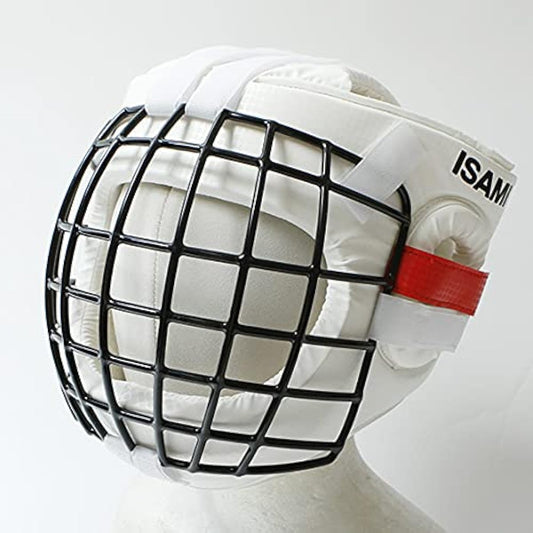 ISAMI Karate Head Guard II TN-10 // ISAMI Men's Gold with Red Corner Tape Wire Mesh Headgear Karate Full Contact Full Control Practice Dojo Gym Protective Gear