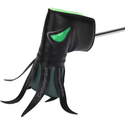 Craftsman Golf Putter Cover Pin Type Club Head Cover with Magnet Golf Character Cover Octopus Chapter Cthulhu L-shaped Type Easy to Put on and Take Off Single Item Synthetic Leather Animal Cute Cool Green