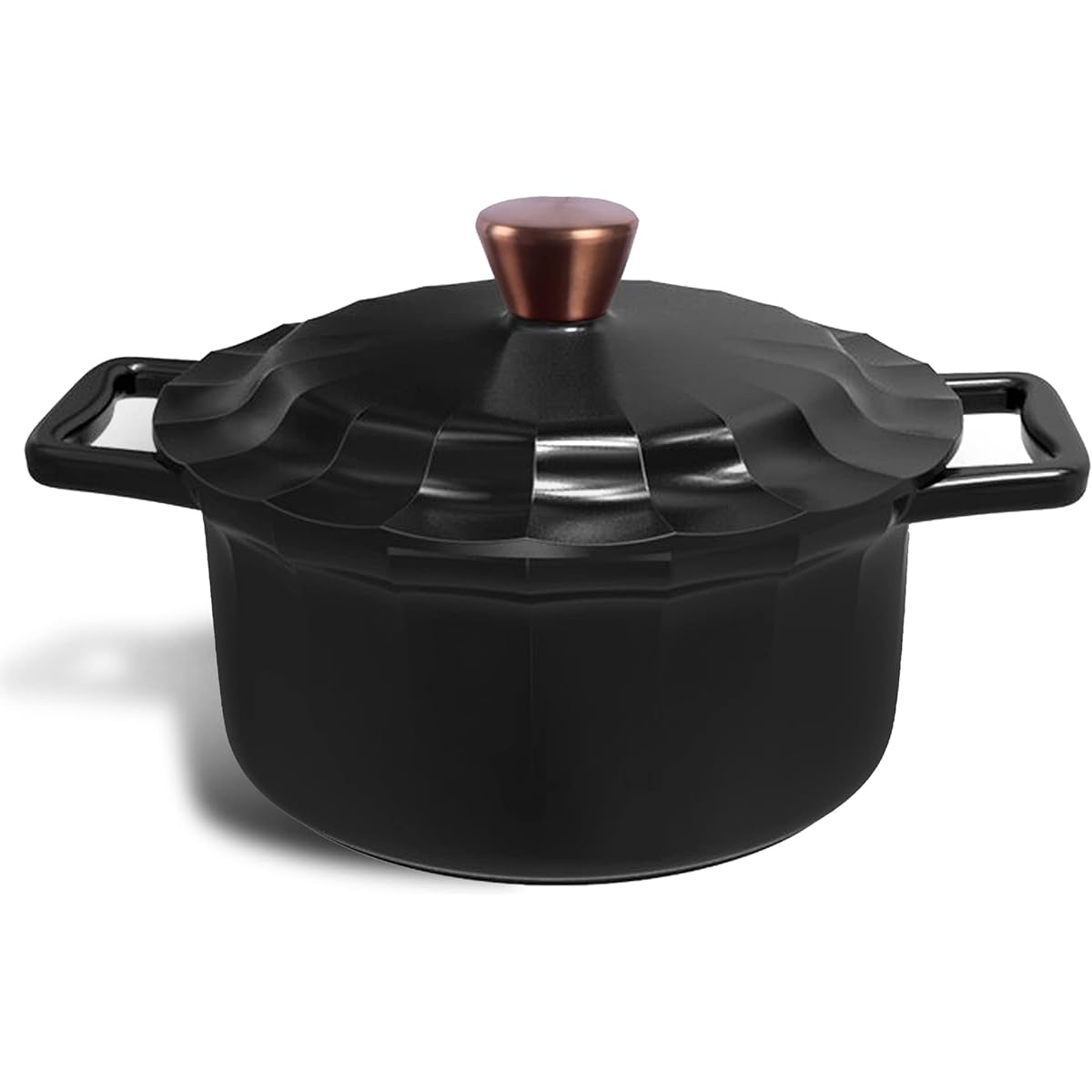 Rockwell Cast Enamel Pot, Waterless Pot, Two-handed Pot, IH Compatible, Deep 22cm, Waterless Cooking, Steam Circulation, Iron Pot, Enamel Pot, Cast Enamel, Gas, IH Oven Compatible, Prism Series, Uniquely Designed Prism Collection Black