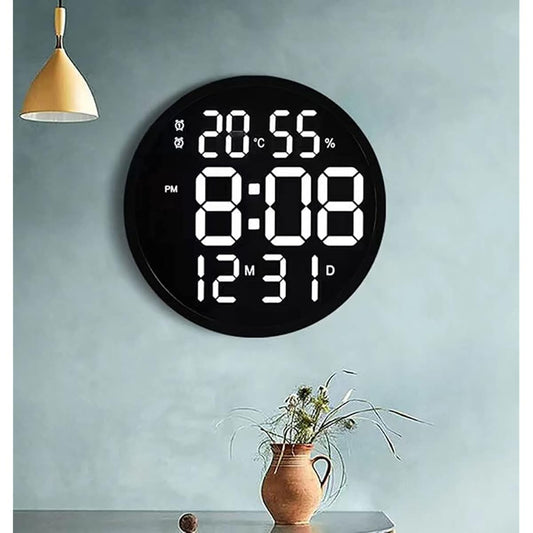 YANGLIU LED Wall Clock, Thermometer and Hygrometer, Automatic Sensing Night Light, Luminous Digital, Quiet, with Remote Control, Wall Clock, Energy Saving, Lighting, Multifunctional, for Bedroom/Living Room/Bathroom (Black)
