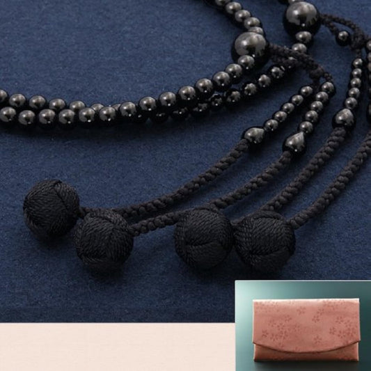 Kyoto Buddhist Altar Hayashi Prayer Beads Shingon Sect Shake 0 Black Onyx (For Women) Official Ceremony [Bead Bag Set] SW-036 Kyoto Prayer Beads