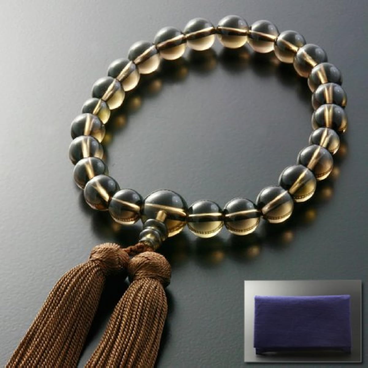 Kyoto Buddhist Altar Hayashi Prayer Beads for Men Pure Silk Miyakobo Brown Crystal [Prayer Bag Set] M-029 Kyoto Prayer Beads Can be used by all sects