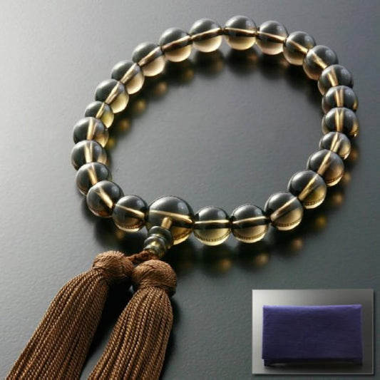 Kyoto Buddhist Altar Hayashi Prayer Beads for Men Pure Silk Miyakobo Brown Crystal [Prayer Bag Set] M-029 Kyoto Prayer Beads Can be used by all sects