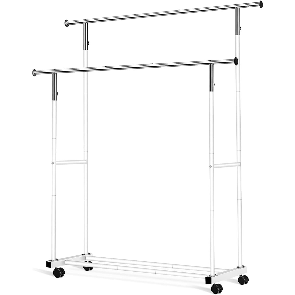 VICERII Hanger Rack, Stylish, Single Hanger Rack, Indoor Clothes Drying, Sturdy, Clothes Storage, Pole Hanger, Steel Rack, Clothes Hanging, with Casters, Easy to Assemble, Width 141 x Depth 36.5 x Height 126.5 cm, Load Capacity 45kg (White)