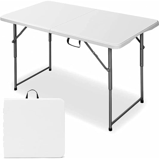 Hushijue Folding Table Outdoor Table for Picnic Leisure Camping Width 122cm Height Adjustable in 3 Levels (White-122cm)