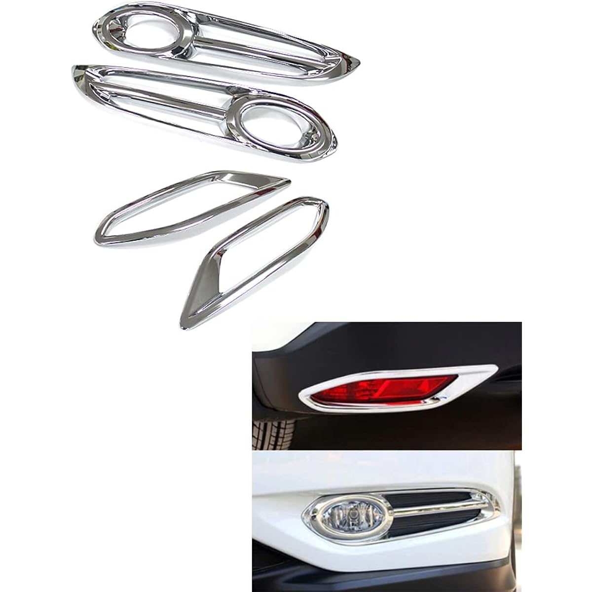 Wellvie VEZEL Vezel Hybrid Front & Rear Bumper Fog Cover Set Plated Rear Fog Garnish Exterior Parts Custom Custom Parts Honda Bezel Car Parts Car Parts Car Parts (4 Piece Set)