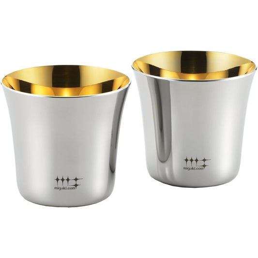 Yoshikawa Made in Japan Glass Cup Gold Plated Finish 100ml Shiniya Syndicate YJ2535 Set of 2