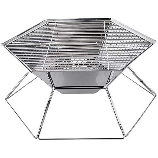 Rikopin Bonfire Stand Barbecue Stove Compact Grill Folding BBQ Stove Stainless Steel Lightweight Size: 49cm x 43cm x 22cm (Hexagonal Type)