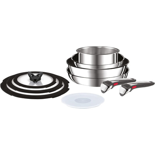[Online Only] T-fal Pot and Frying Pan Set with Removable Handle, 10 Piece Set, Compatible with IH Gas Fire "Ingenio Neo IH Stainless Steel Brie Unlimited" L97093
