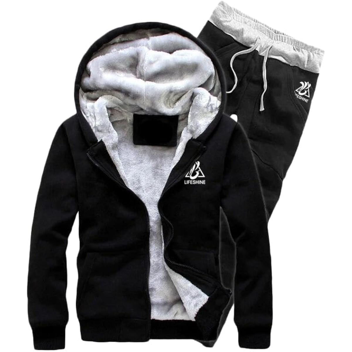 [LIFESHINE] Top and Bottom Setup Men's Setup with Boa Lining Men's Setup Long Sleeve Brushed Lining Zip Up Simple Hoodie Sweatshirt Top and Bottom Set Present Gift