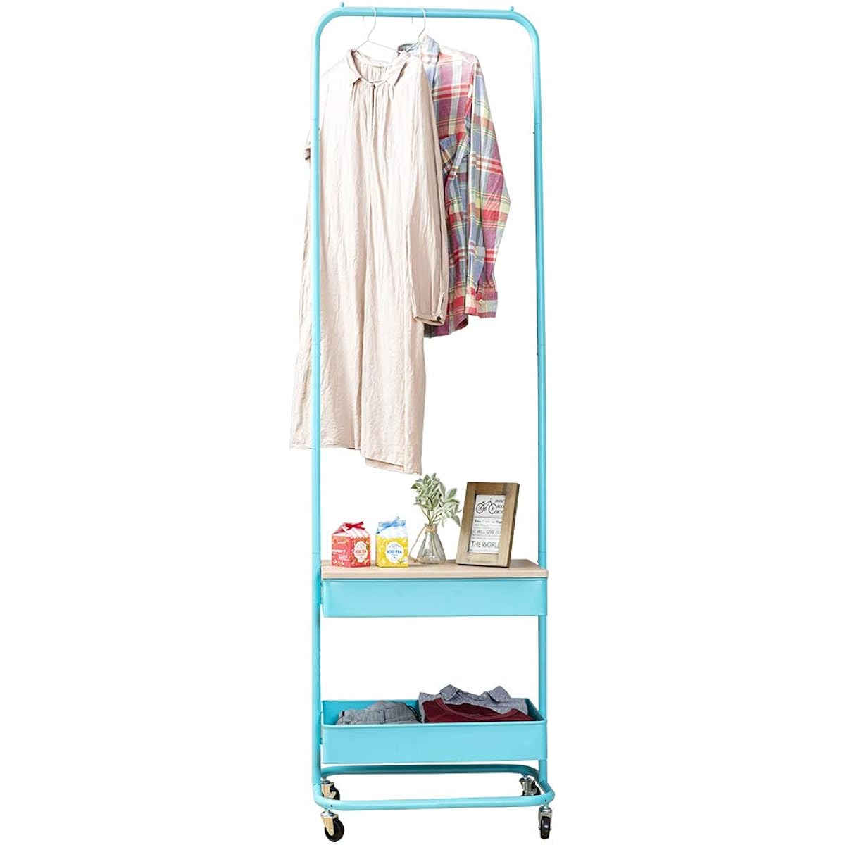 Iris Plaza Hanger Rack Basket Clothes & Accessories Storage Laundry Storage with Casters BHYO-6C Turquoise Blue