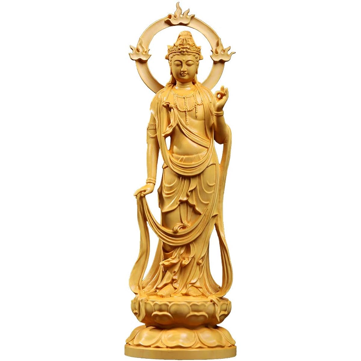 FunLo Hanro Art Sculpture Buddha Statue Buddhist Altar Statue Seishi Bodhisattva Wooden Sculpture Wood Carving Protective Principal Image Feng Shui Good Luck Tsuge Tree Handmade (Height 23cm x Width 7.6cm x Depth 5.7cm)