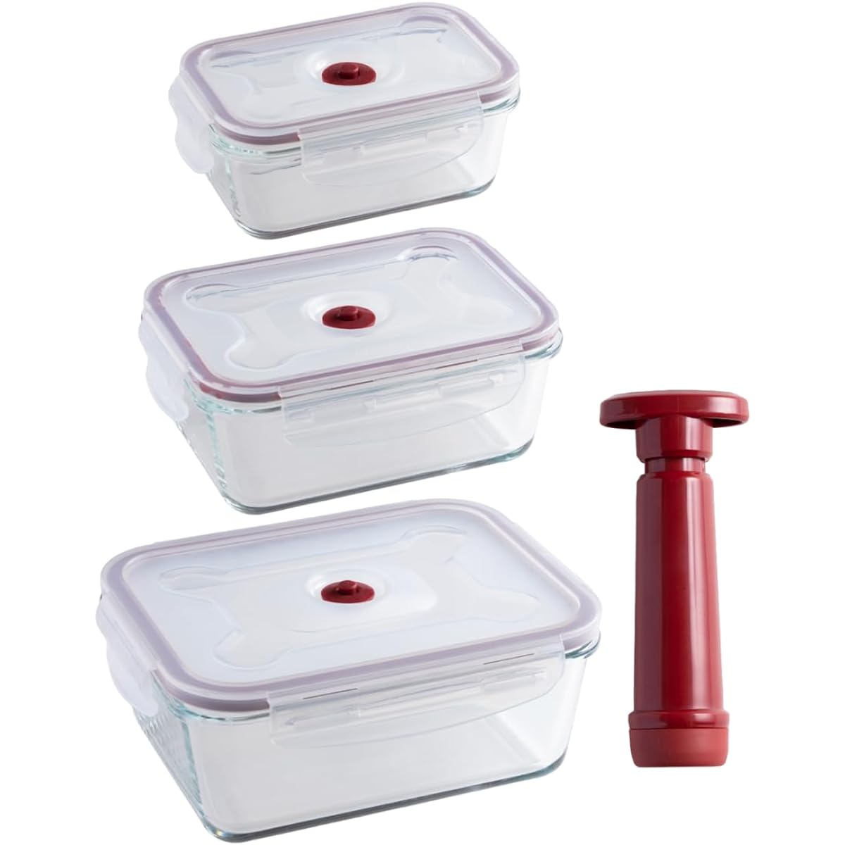 IKOO GLASS Vacuum Storage Containers, Heat-Resistant Glass, Pre-made, Airtight, Microwave Safe, Heat-Resistant Containers, Vacuum Containers, Storage Containers, Freezer-Safe, Set of 3