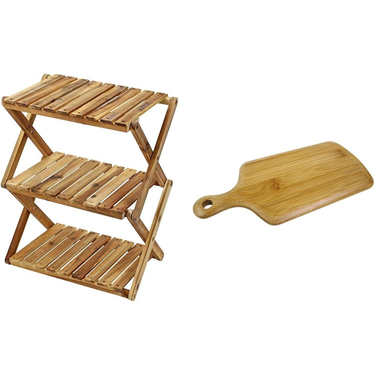CAPTAIN STAG Camping Veranda Storage Shelf Wooden 3 Tier Rack MOVE Rack W460mm 2 Height Adjustable CS Classics UP-2584 & TAKE-WARE Square Cutting Board 29cm UP-2547 [Set Purchase]