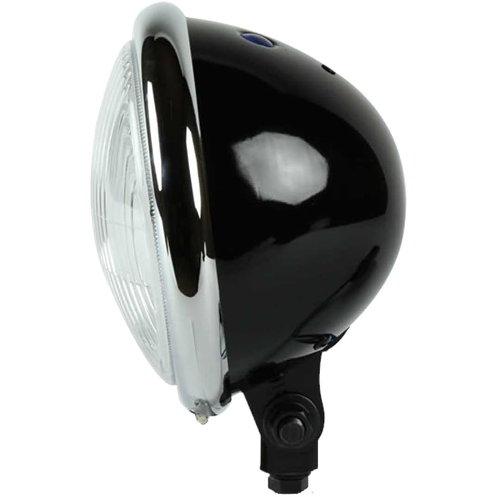 GOODS 5-3/4 inch Bates type headlight gloss black (chrome rim) bottom mount H4 66-84158A