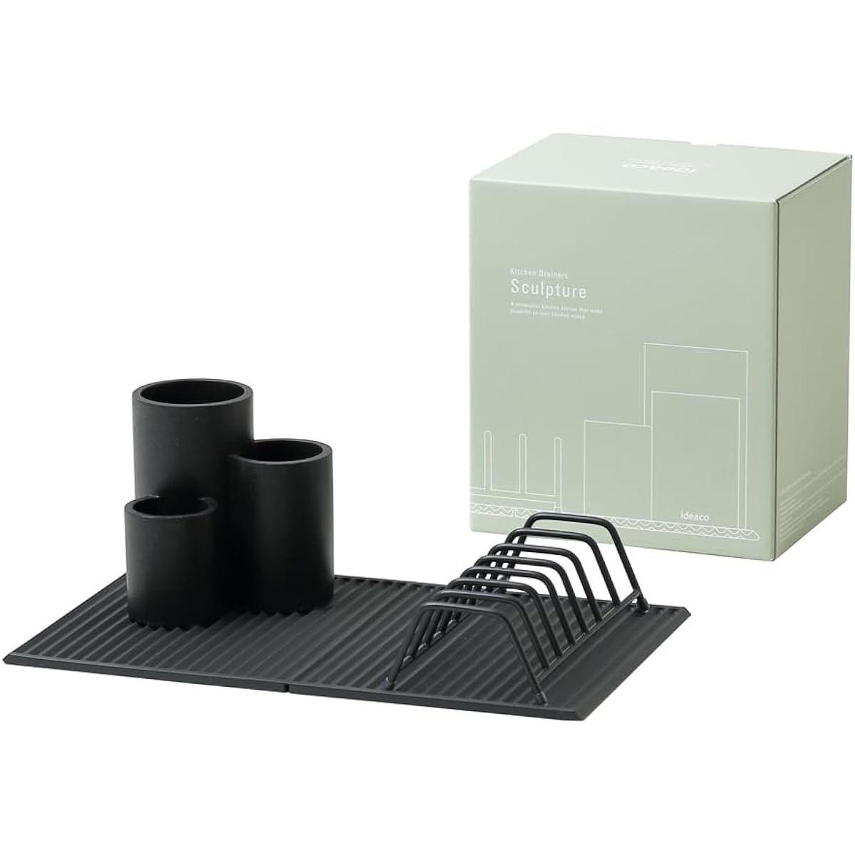 ideaco Gift Silicone Mat Tool Stand Dish Rack 3 Piece Set Kitchen Drainers Sculpture gift black (Kitchen Drainers Sculpture Gift Black)